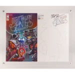 Image of the Double FLEX Frame by Crafti Comics with acrylic-clear backing. Inside is a copy of "Eight Billion Genies."